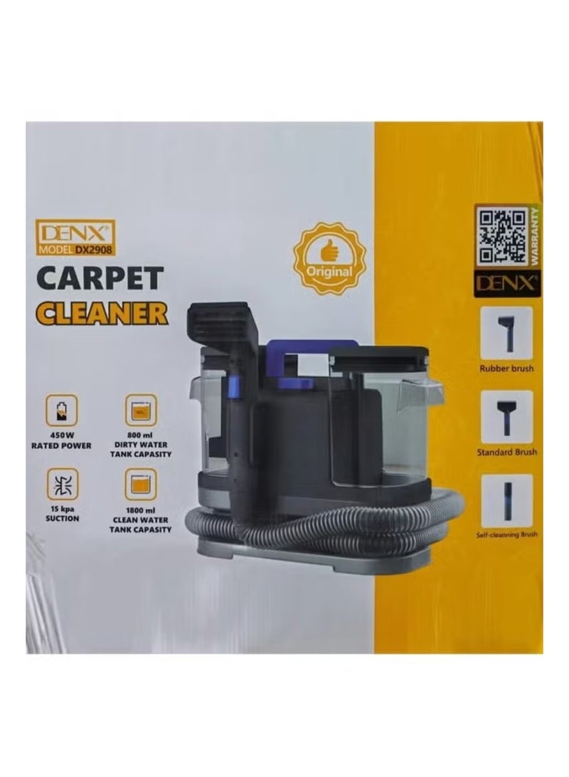 Denx منظف السجاد DX2908 – محرك قوي 450 واط، شفط عميق 15 كيلو باسكال، خزانين للماء، آلة تنظيف محمولة للأقمشة للسجاد، الأرائك، السلالم، الحيوانات الأليفة والأسطح المنزلية - Image 1